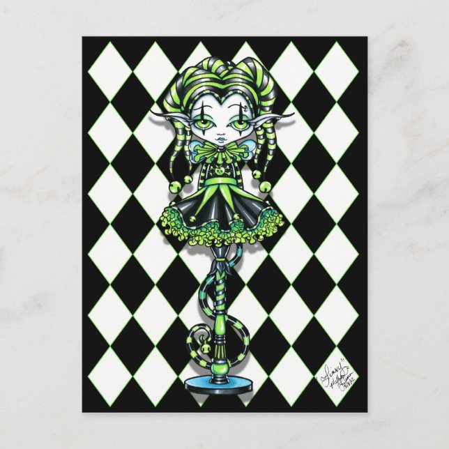 Cartão Postal Jinxy Harlequin Pixie Stick Jester Fairy Postcard (Frente)