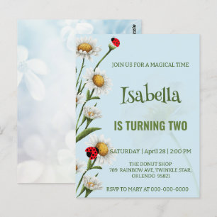 Cartão Postal Joaninha de pontos Cute Ladybug azul Daisy Kids An