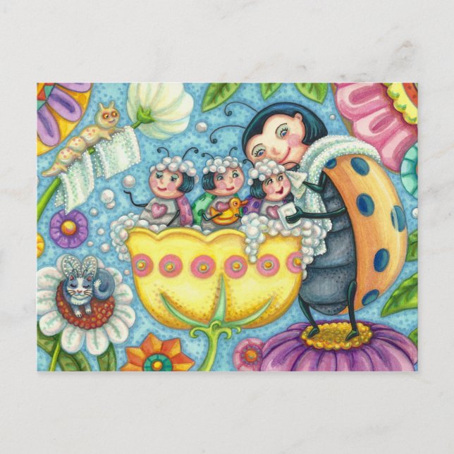 CARTÃO POSTAL JOANINHA MÃE & FILHOS, BANHO DE BOLHA DE TULIPA (Frente)