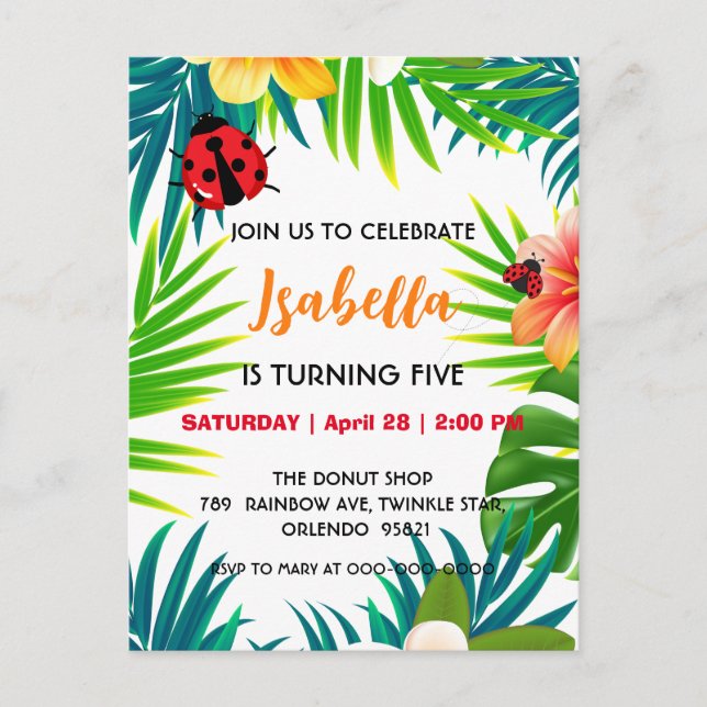 Cartão Postal Joaninha vermelha fofa de bolinhas no verão no jun (Frente)