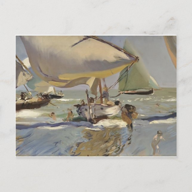 Cartão Postal Joaquín Sorolla- Barcos na praia (Frente)
