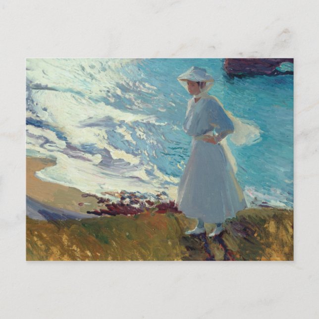Cartão Postal Joaquin Sorolla - Maria na praia em Biarritz (Frente)