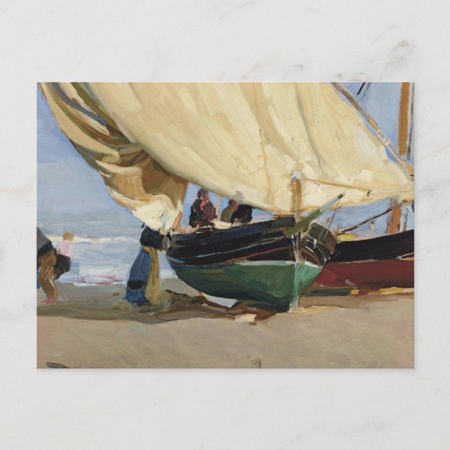 Cartão Postal Joaquin Sorolla - Pescadores. Barcas varadas (Frente)