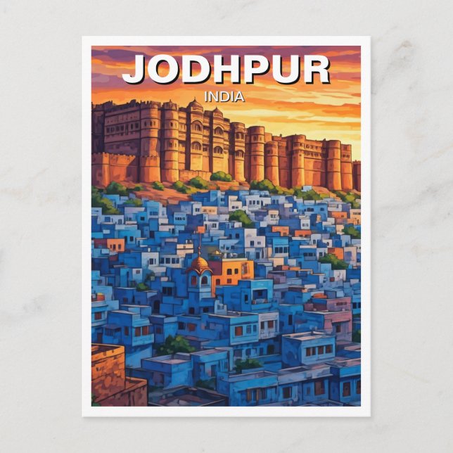 Cartão Postal Jodhpur India Blue houses Sunset (Frente)