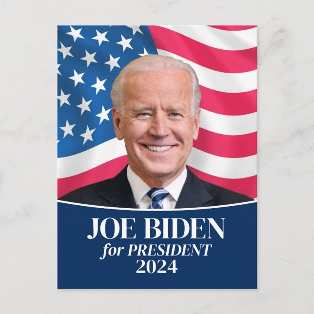 Cartão Postal Joe Biden 2024 para Presidente Foto e Bandeira (Frente)