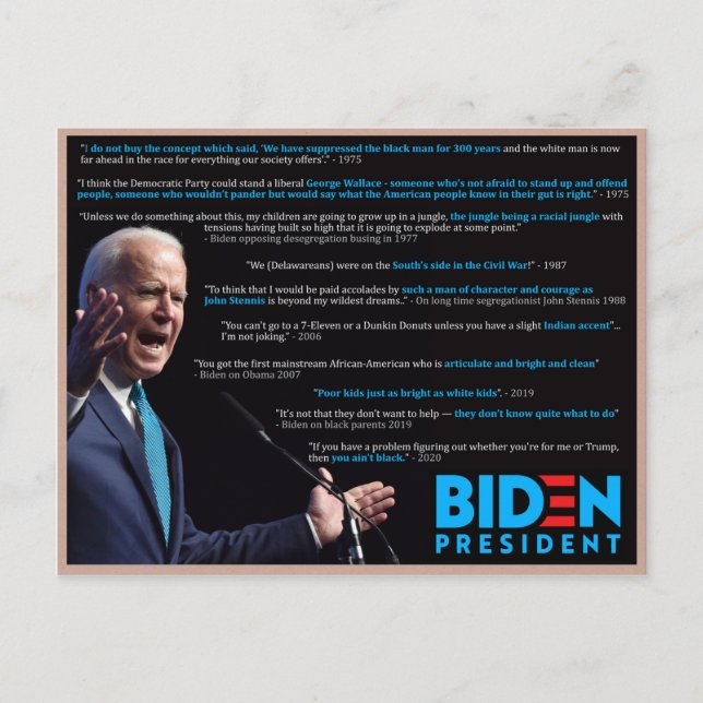 Cartão Postal Joe Biden cita a raça (Frente)