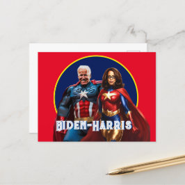 Cartão Postal Joe Biden e Kamala Harris como Superheros
