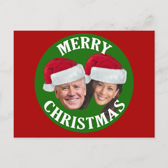 Cartão Postal Joe Biden Kamala Harris 2020 com Santa Hats - Verm (Frente)