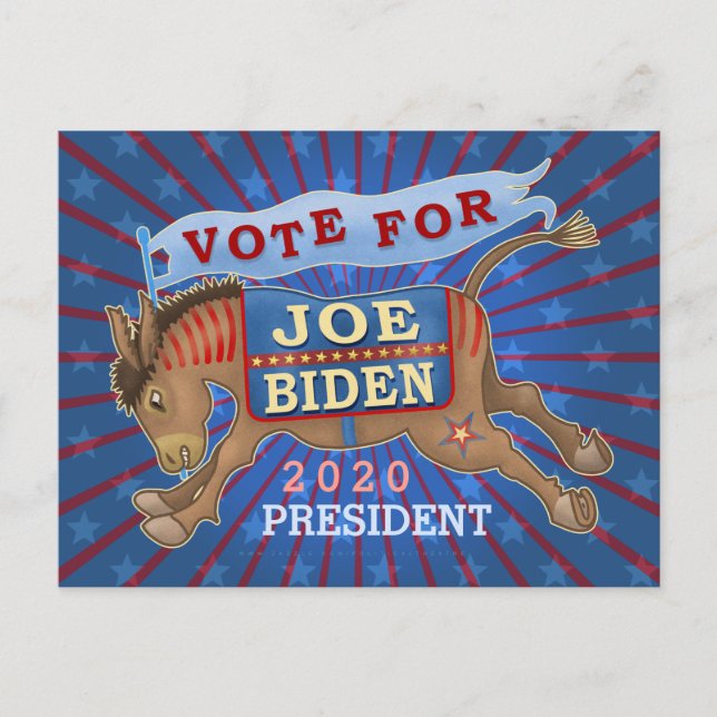 Cartão Postal Joe Biden para o Presidente 2020 Democrat Donkey (Frente)