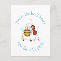 Cartão postal joelho de abelha e calça de formiga