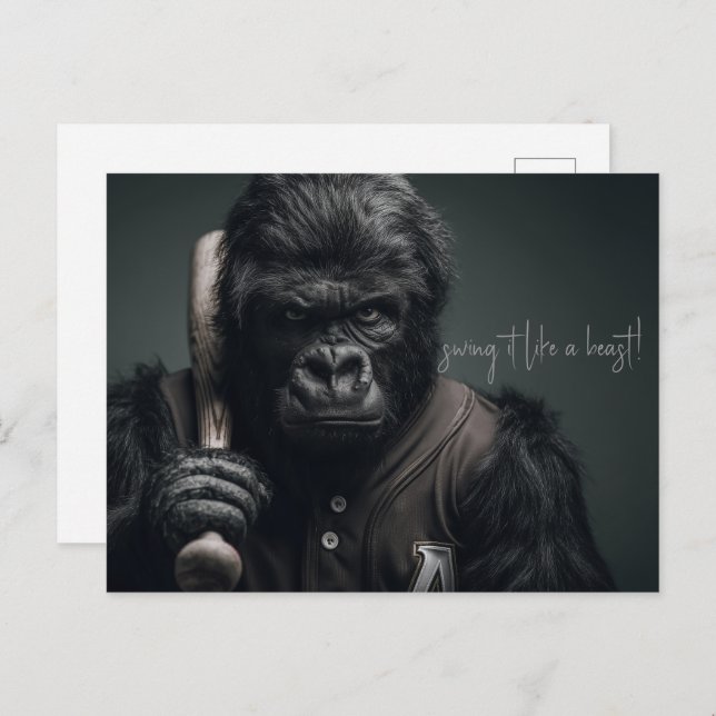 Cartão Postal Jogador de Baseball Gorilla (Frente/Verso)