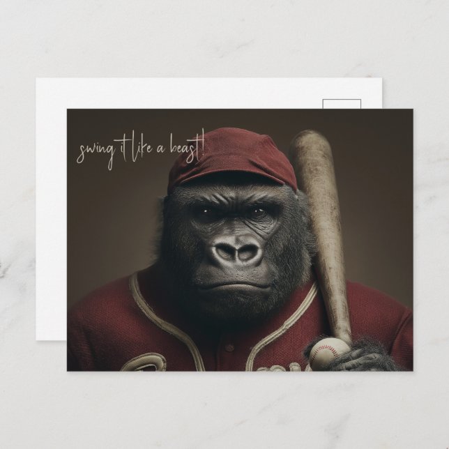 Cartão Postal Jogador de Baseball Gorilla (Frente/Verso)