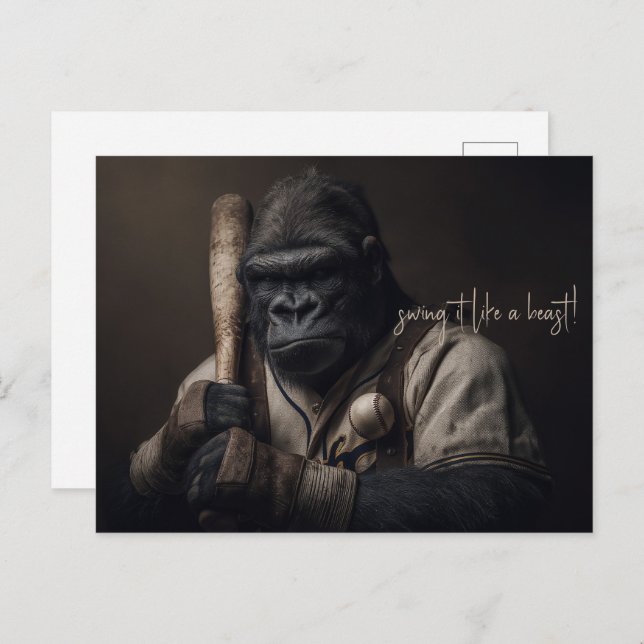 Cartão Postal Jogador de Baseball Gorilla (Frente/Verso)