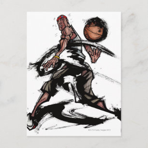 Cartão Postal Jogador de basquete jogando com basquete
