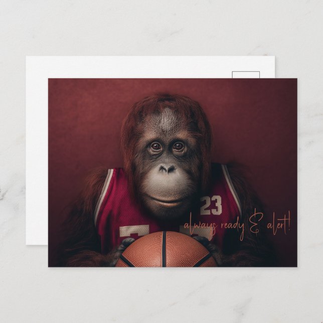 Cartão Postal Jogador de Basquete Orangutan (Frente/Verso)