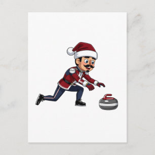 Cartão Postal Jogador de Curling do Quebra-Nozes Feriado Esport