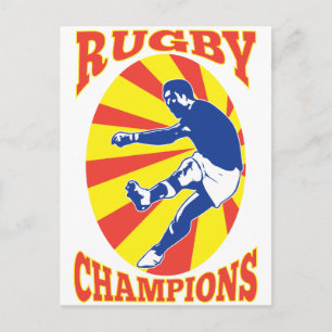 Cartão Postal jogador de rugby jogando bola no estilo retro