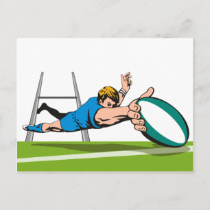 Cartão Postal Jogador de rugby jogando pontuação numa tentativa