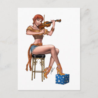 Cartão Postal Jogador de violino ruivo Hipster de Al Rio