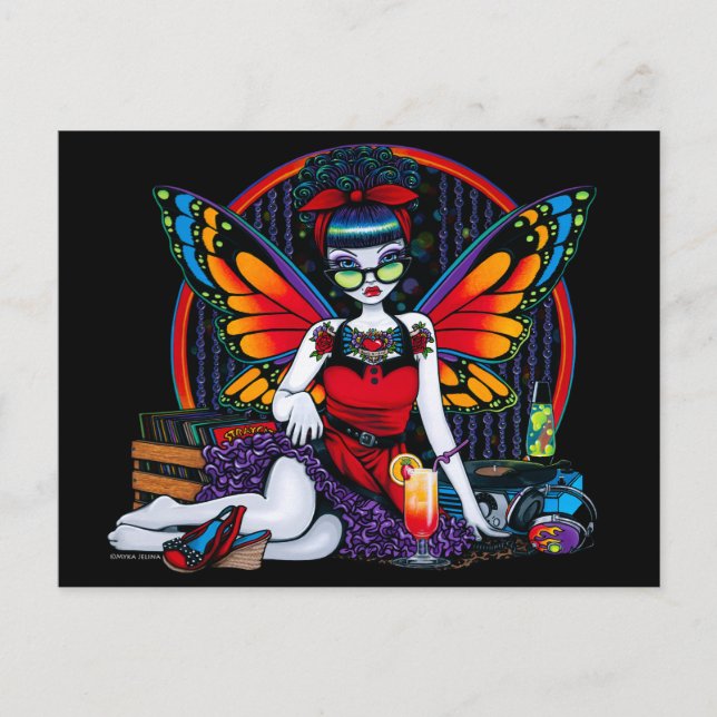 Cartão Postal Jogador Retro Retrorista Rockabilly Fairy (Frente)