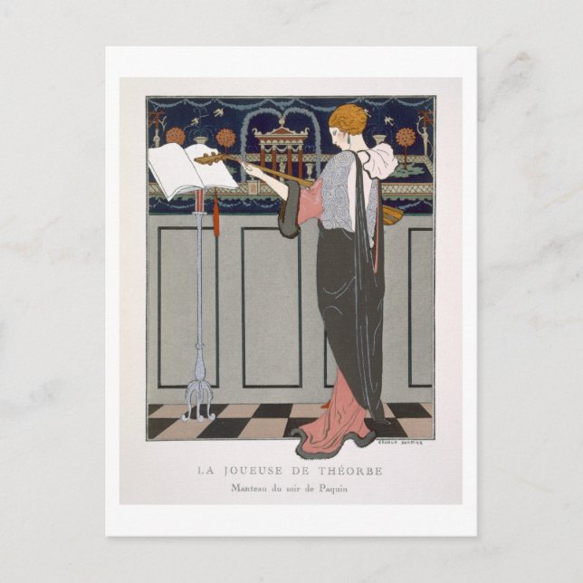 Cartão Postal Jogador Teorbo, design para um casaco de noite (Frente)