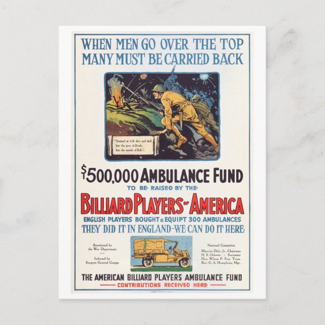 Cartão Postal Jogadores Billiard da América (Frente)