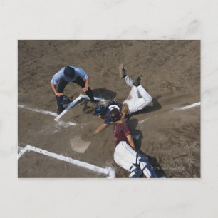 Cartão Postal Jogadores de baseball deslizando para a base