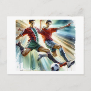 Cartão Postal Jogadores de Futebol Dinâmicos em Ação,