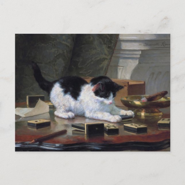 Cartão Postal Jogando o gatinho por Henriëtte Ronner-Knip (Frente)
