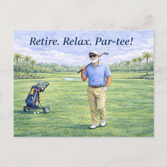 Cartão Postal Jogo de Aposentadoria de Golfe. Conjunto. Golfista (Frente)