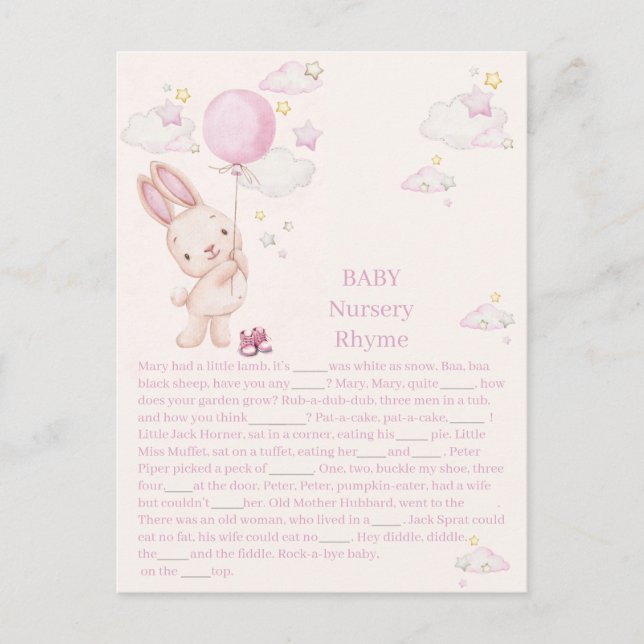 Cartão Postal Jogo de Chá de Bebê da Menina Bunny (Frente)