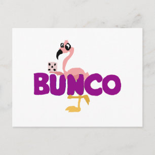 Cartão Postal Jogo de Dice Bunco Engraçado e Flamingo Rosa