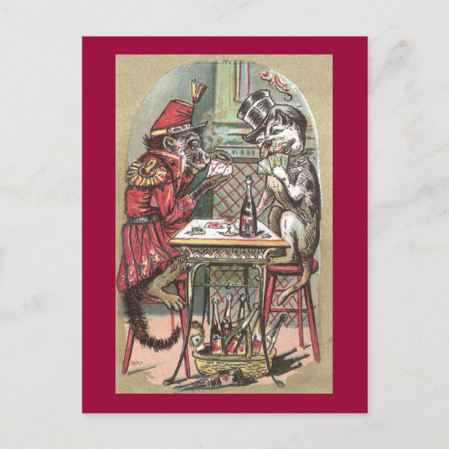 Cartão Postal Jogo de pôquer entre macaco e Buldogue (Frente)