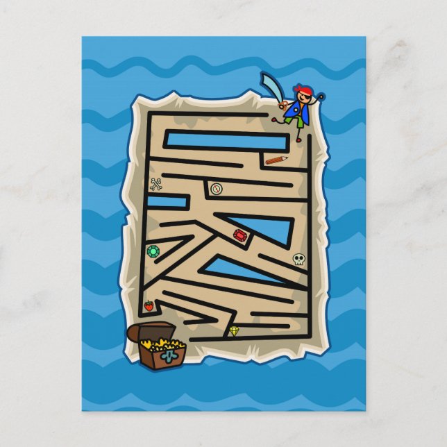 Cartão Postal Jogo de Puzzle de Caça ao Tesouro Pirata para Meni (Frente)