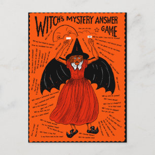 Cartão Postal Jogo de Resposta Misteriosa da Bruxa Vintage