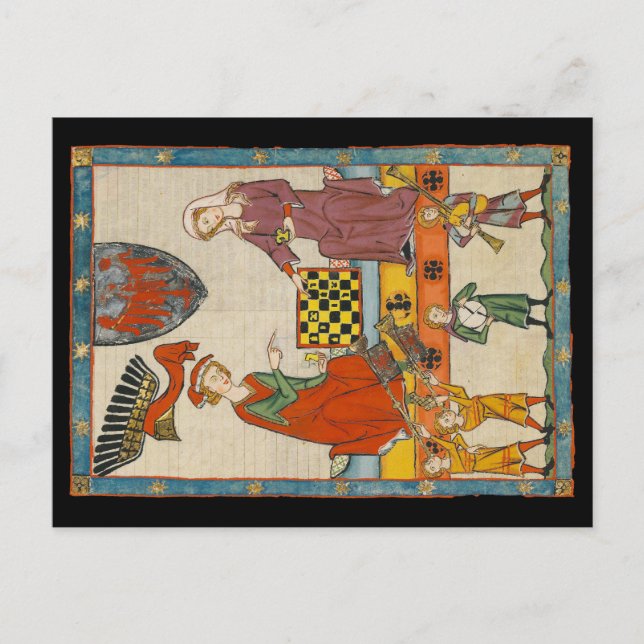Cartão Postal Jogo de Xadrez do Codex Manesse do Século XIV (Frente)