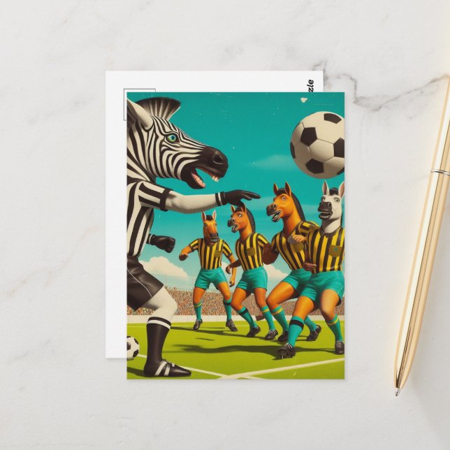 Cartão Postal Jogo Engraçado Zebra e Futebol Cavalo (Frente/Verso In Situ)