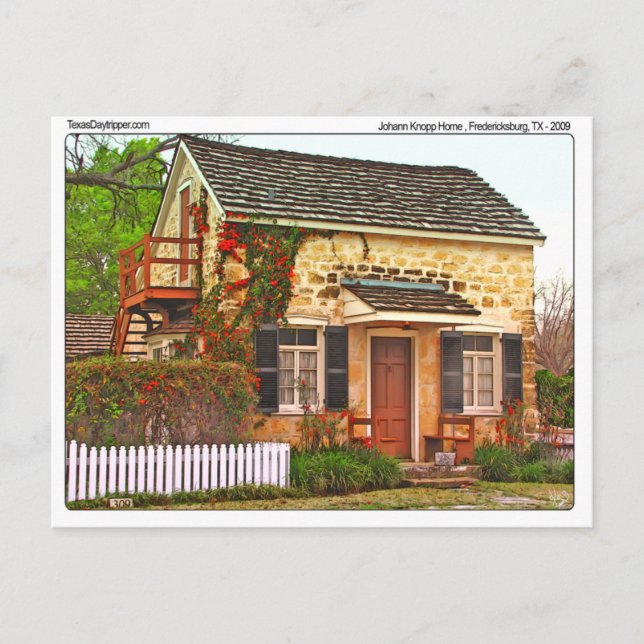 Cartão Postal Johann Knopp Home, Fredericksburg, TX (Frente)