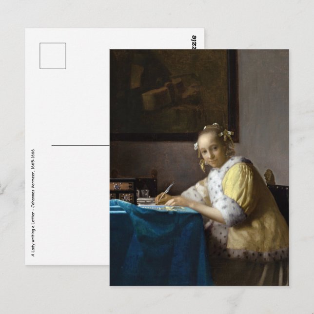 Cartão Postal Johannes Vermeer - A Lady escrevendo uma Carta (Frente/Verso)
