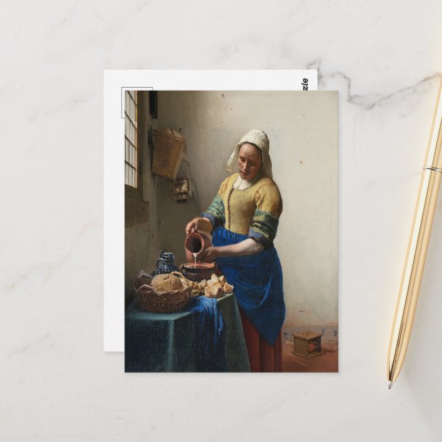 Cartão Postal Johannes Vermeer, A Milkmaid (Frente/Verso In Situ)