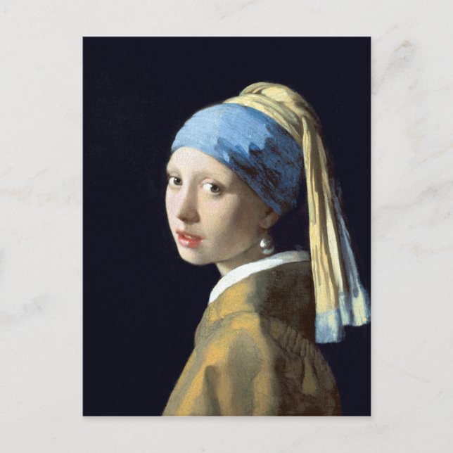 Cartão Postal Johannes Vermeer Girl com um barulho de pérolas (Frente)