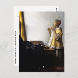 Cartão Postal Johannes Vermeer - Jovem Mulher com Colar Pérola
