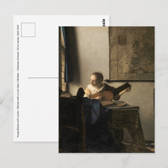 Cartão Postal Johannes Vermeer - Jovem Mulher com Luta (Frente/Verso)