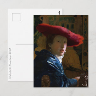 Cartão Postal Johannes Vermeer - Menina com um Chapéu Vermelho