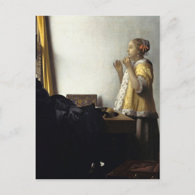Cartão Postal Johannes Vermeer, Mulher Jovem Com Colar de Pérola (Frente)