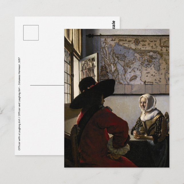 Cartão Postal Johannes Vermeer - Oficial com uma Menina a Rir (Frente/Verso)