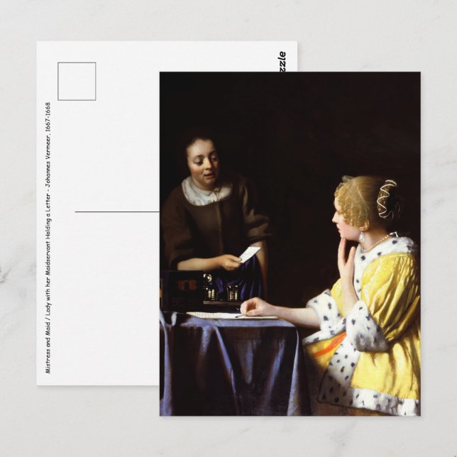 Cartão Postal Johannes Vermeer - Patroa e Criada (Frente/Verso)