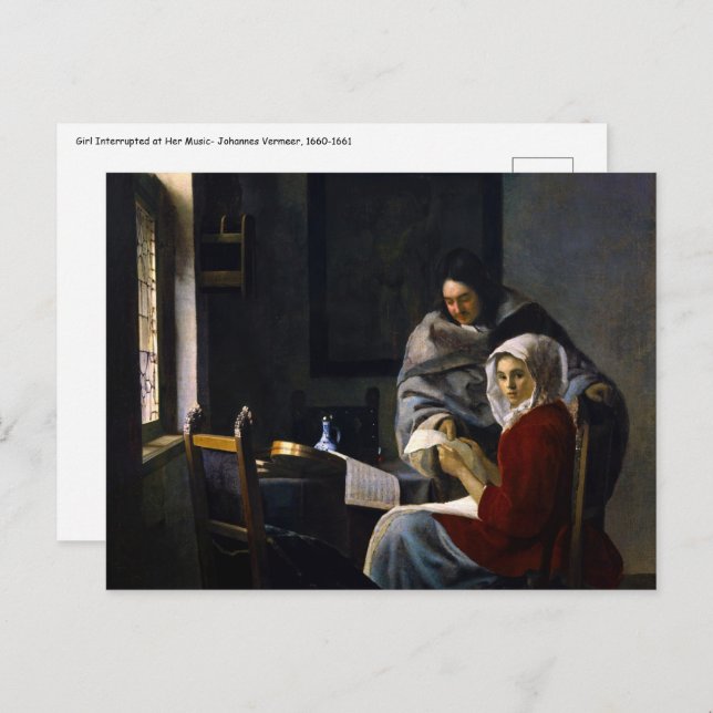 Cartão Postal Johannes Vermeer - Rapariga Interrompida em Sua Mú (Frente/Verso)