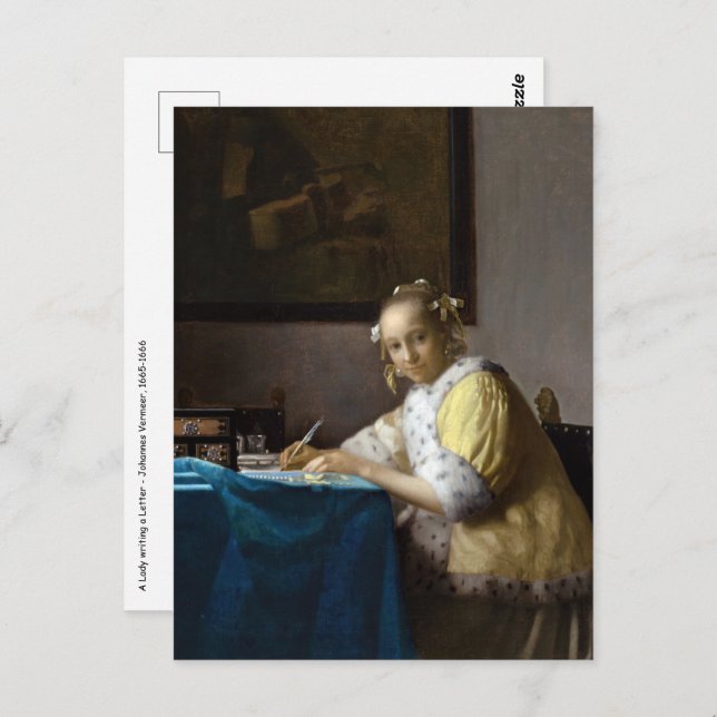 Cartão Postal Johannes Vermeer - Uma Senhora a Escrever uma Cart (Frente/Verso)