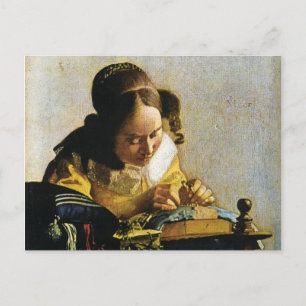 Cartão Postal Johannes Vermeer's The Lacemaker (cerca de 1670)